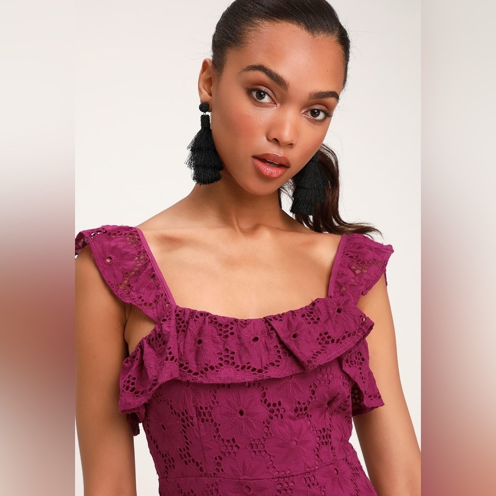 Lulu’s Biscay Ruffled Eyelet Lace Mini Dress Purple Cocktail Formal Womens S - Picture 4 of 10